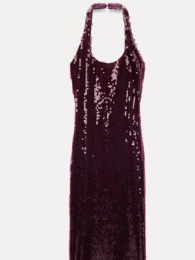 MIDI SEQUIN HALTER DRESS